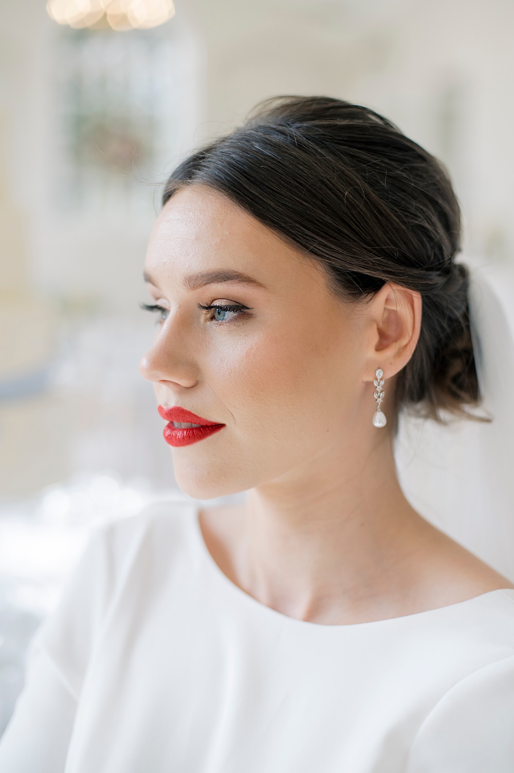 Peach Fuzz Sage Green Wedding Ideas Bride Pearl Earring Charlotte Sams