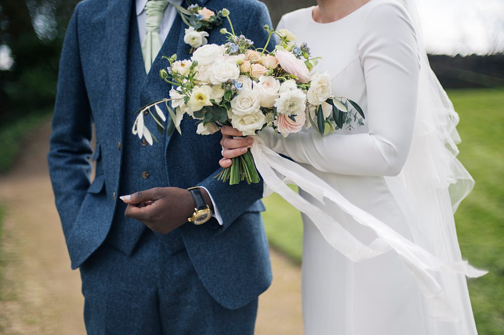 Peach Fuzz Sage Green Wedding Ideas Spring Bouquet Flowers Bride Rose Ribbon Charlotte Sams