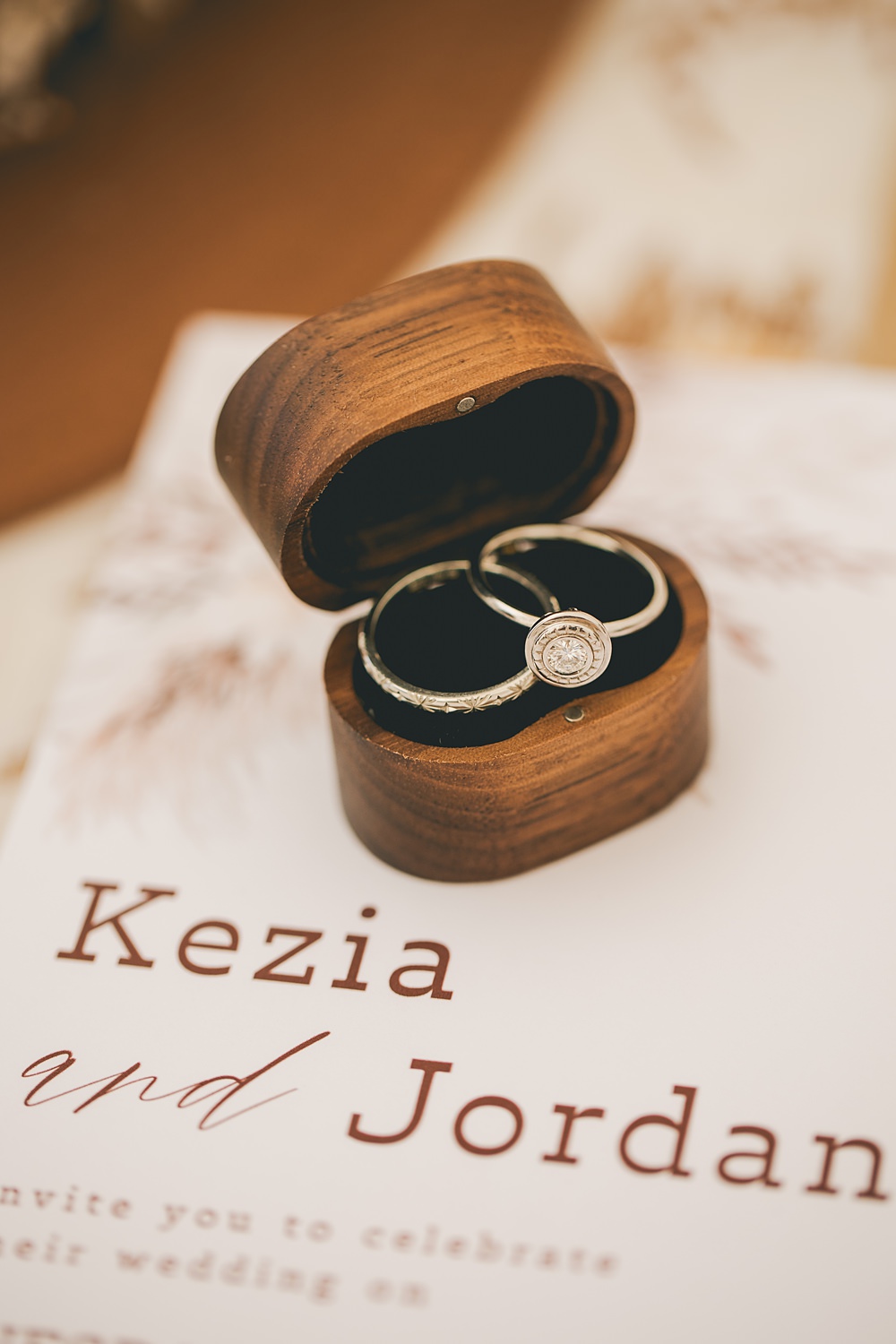 Boho Western Wedding Ideas Red Peacock Photography Rings Wooden Box