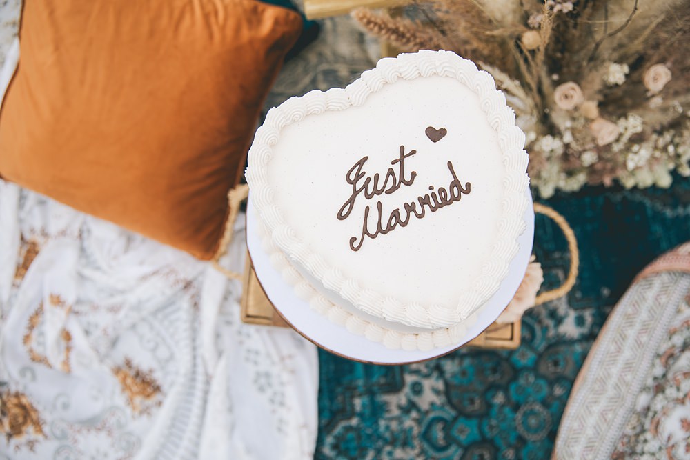 Boho Western Wedding Ideas Red Peacock Photography Retro Iced White Cake Heart