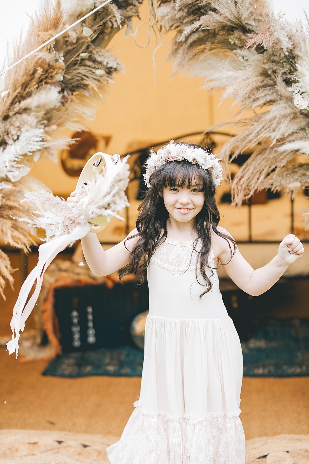 Boho Western Wedding Ideas Red Peacock Photography Flower Girl Flower Crown