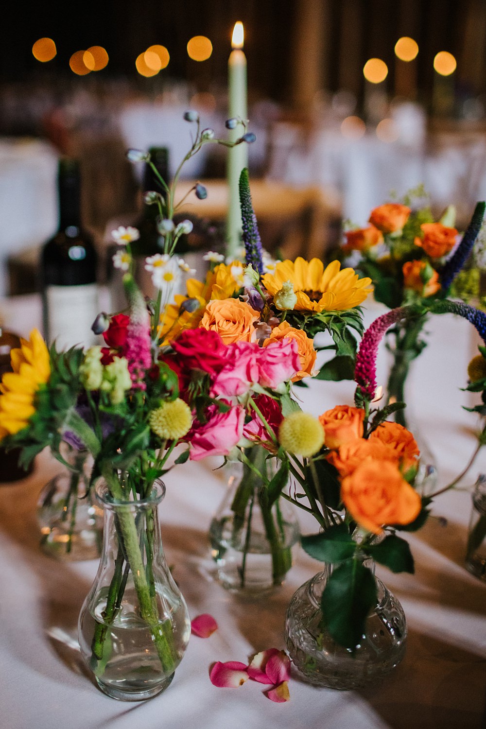 Colourful Hertfordshire Barn Wedding Binky Nixon Photography Colourful Summer Flowers Sunflower Centrepiece