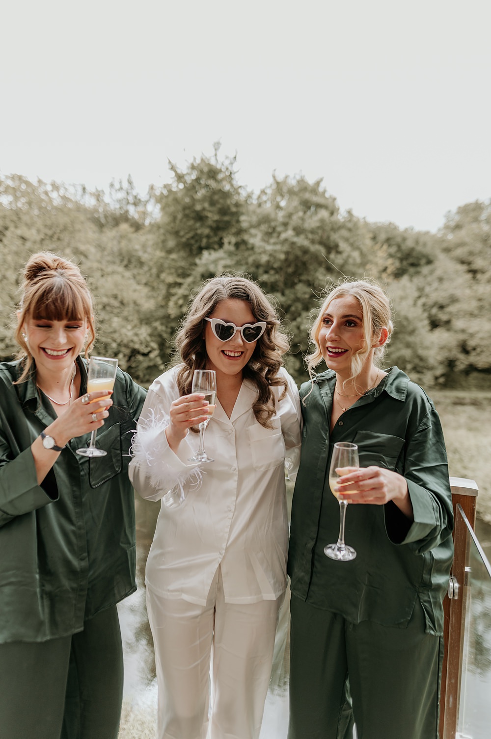 Cosy Romantic Wedding Hannah Shearman Photography Bride Bridesmaid PJs Green White
