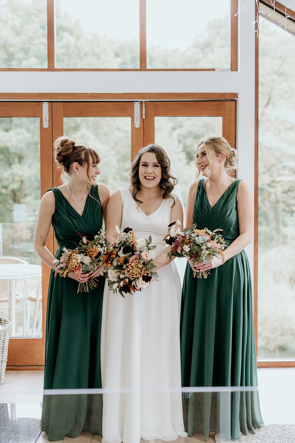 Cosy Romantic Wedding Hannah Shearman Photography Long Green Bridesmaid Dresses