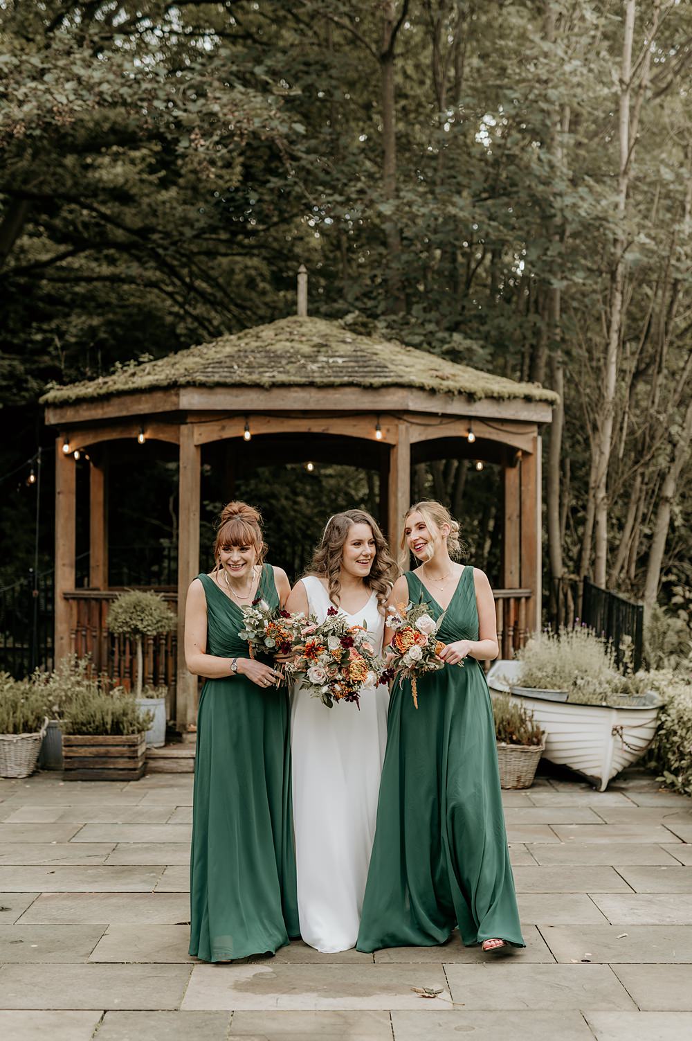 Cosy Romantic Wedding Hannah Shearman Photography Long Green Bridesmaid Dresses