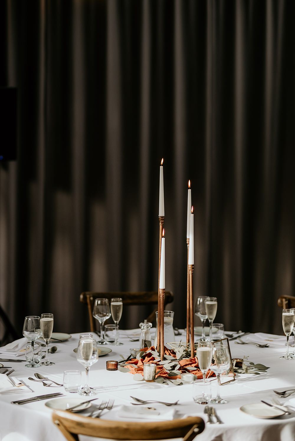 Cosy Romantic Wedding Hannah Shearman Photography Table Centrepiece Tall Candles