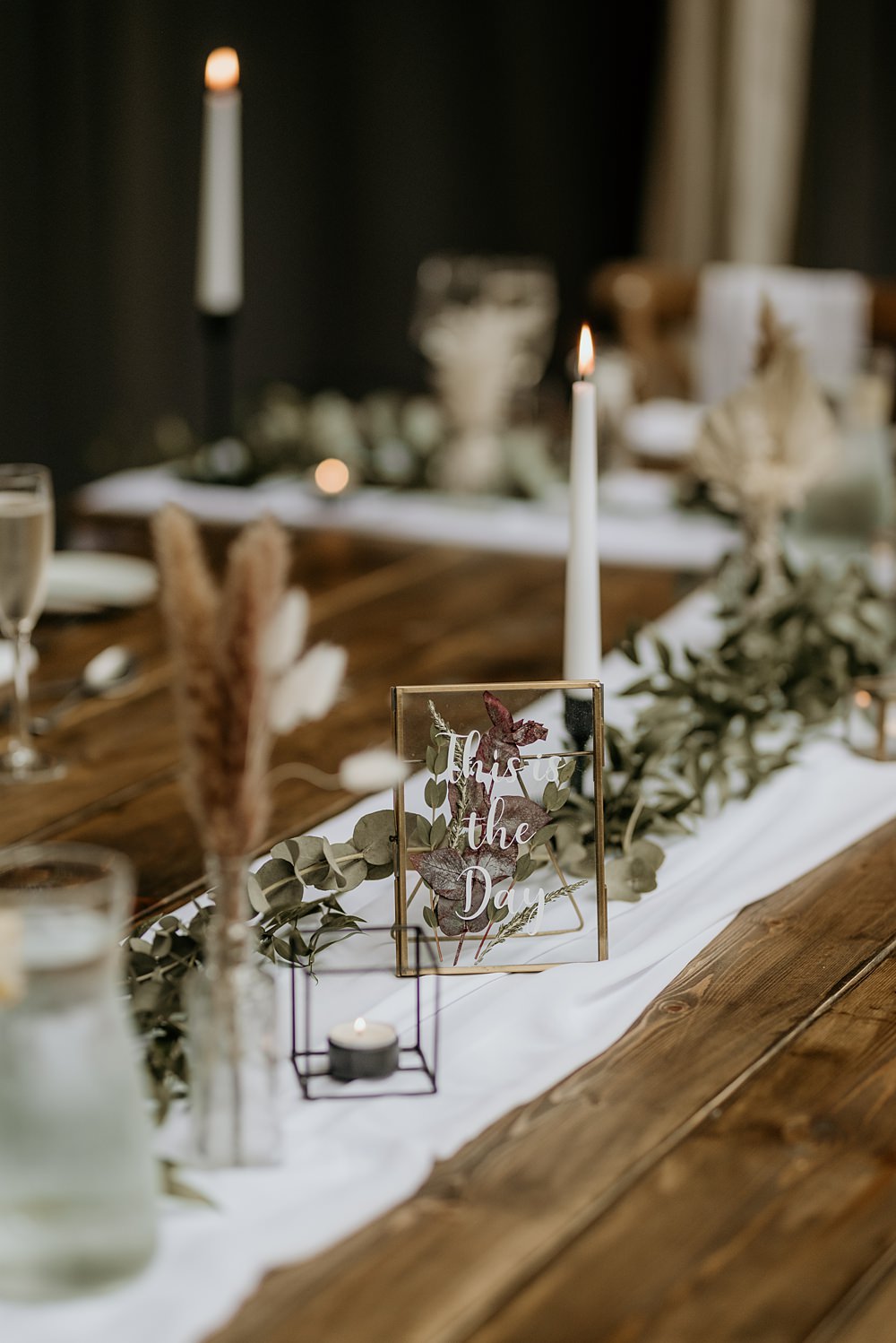 Cosy Romantic Wedding Hannah Shearman Photography Table Decor Runner Greenery Dried Flowers