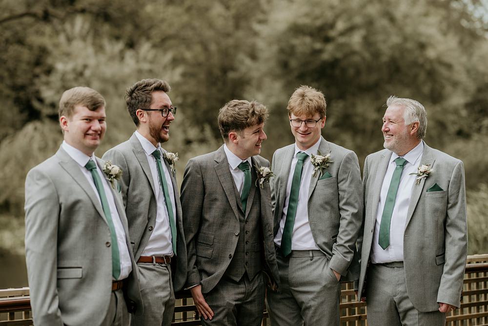 Cosy Romantic Wedding Hannah Shearman Photography Groom Groomsmen Check Suit Green Tie