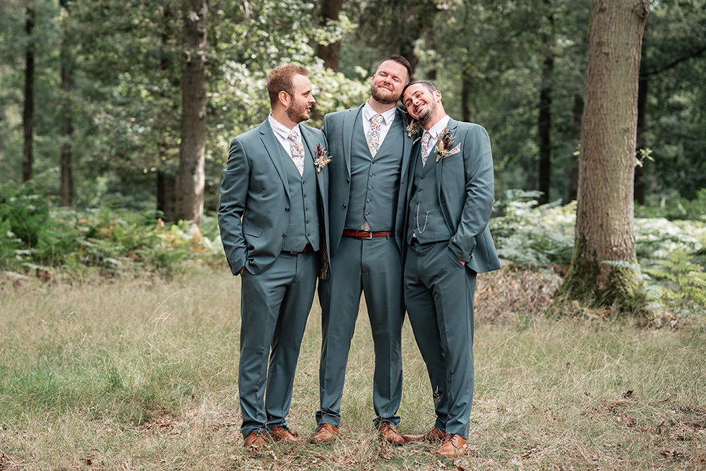 Harewood Forest Wedding Clearly Wild Photography Groom Groomsmen Suits Teal Blue