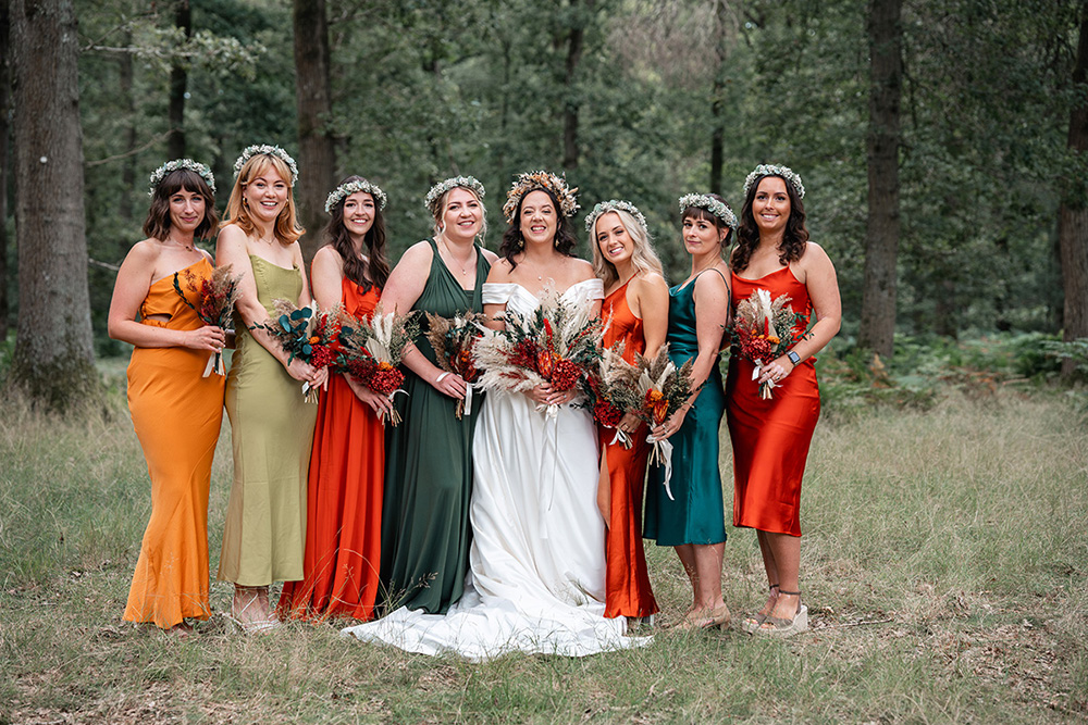 Harewood Forest Wedding Clearly Wild Photography Mismatched Jewel Tone Bridesmaid Dresses