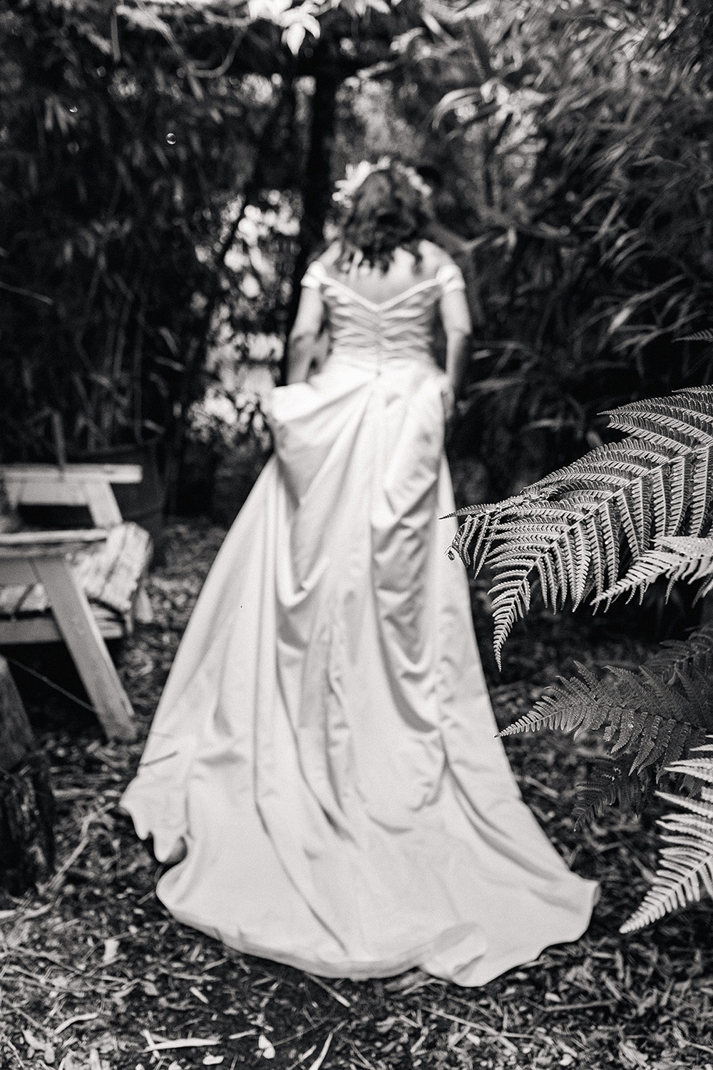 Harewood Forest Wedding Clearly Wild Photography Bride Dress Split Skirt Off Shoulder