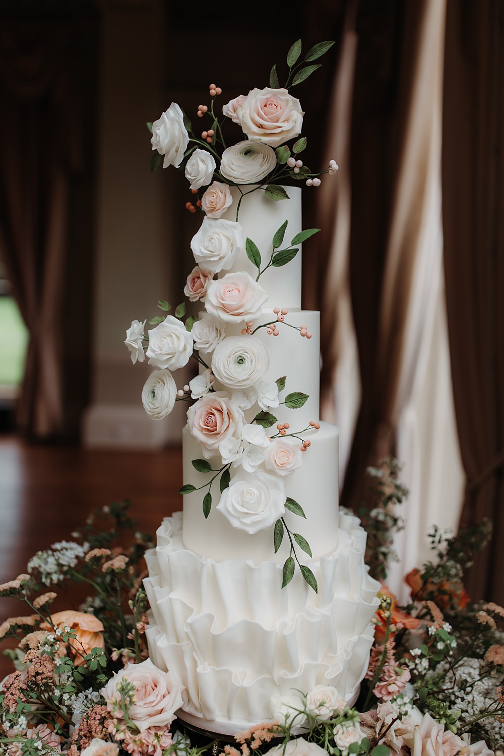 Luxury Elegant Wedding Ideas Esther Louise Triffitt Photography White Floral Cake Peach Flowers 4 Tier