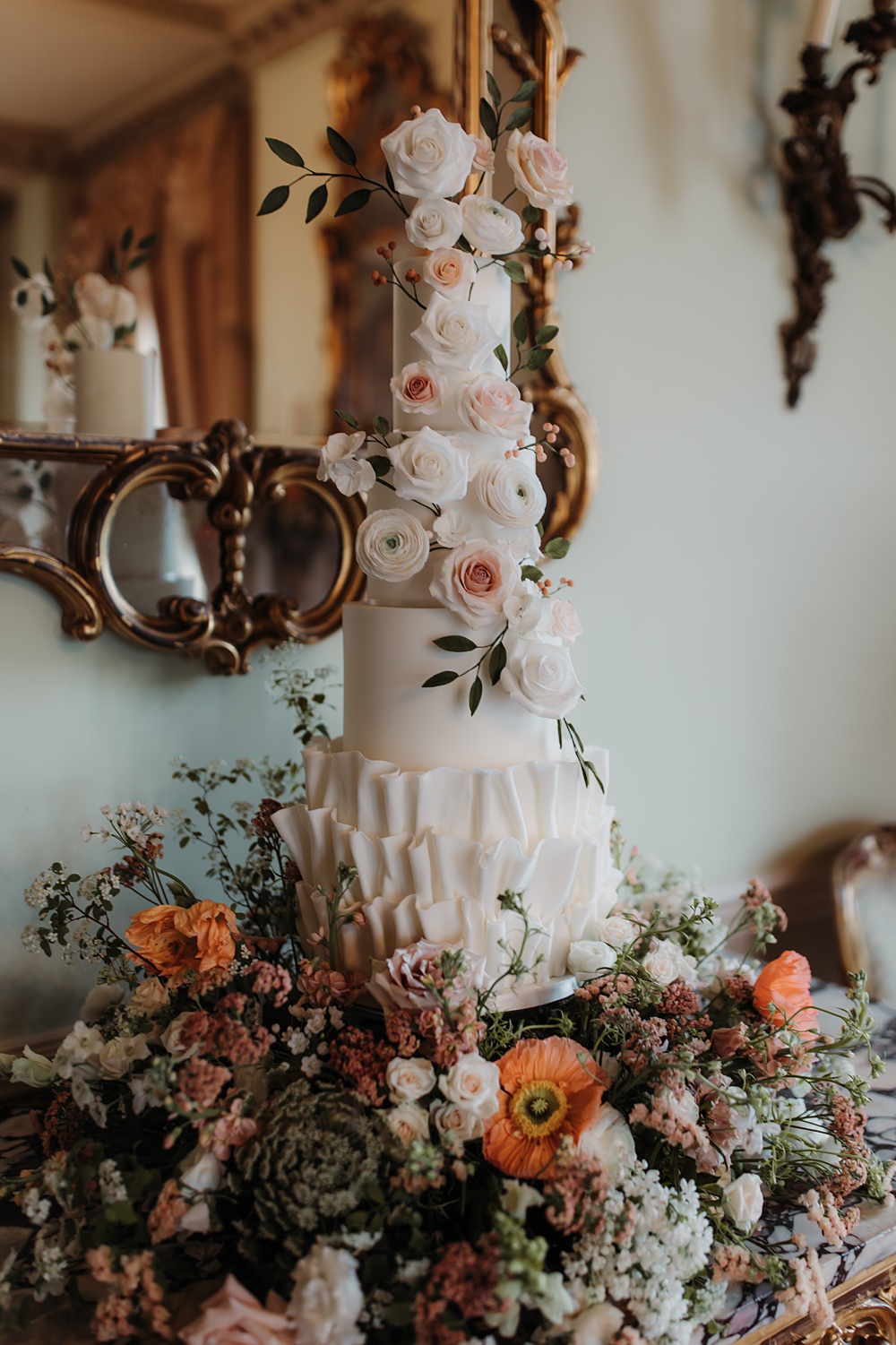 Luxury Elegant Wedding Ideas Esther Louise Triffitt Photography White Floral Cake Peach Flowers 4 Tier