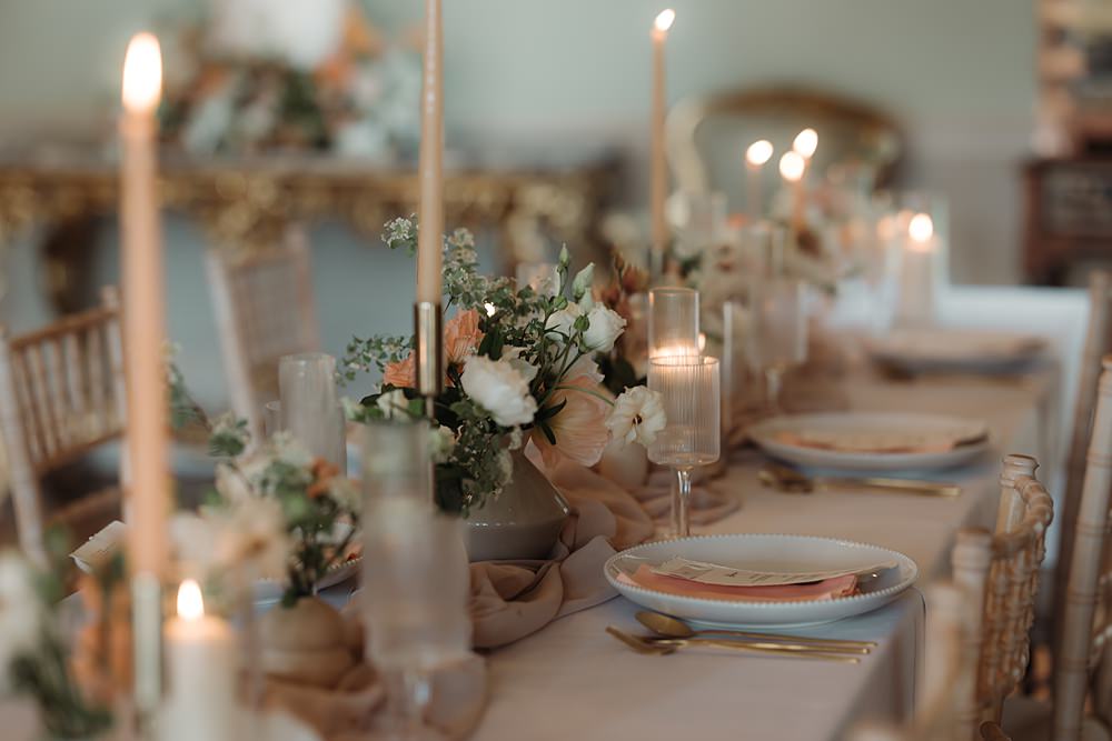 Luxury Elegant Wedding Ideas Esther Louise Triffitt Photography Table Decor Flowers Candles Peach Cream