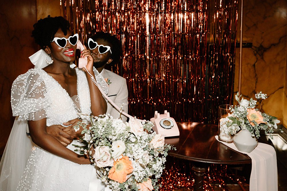 Luxury Elegant Wedding Ideas Gina Fernandes Photography Audio Guest Book Telephone Table Backdrop