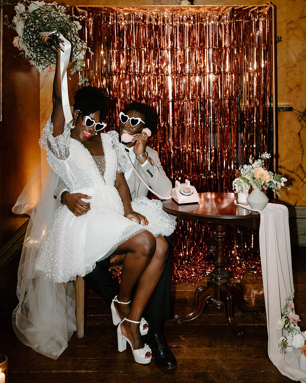 Luxury Elegant Wedding Ideas Gina Fernandes Photography Audio Guest Book Telephone Table Backdrop
