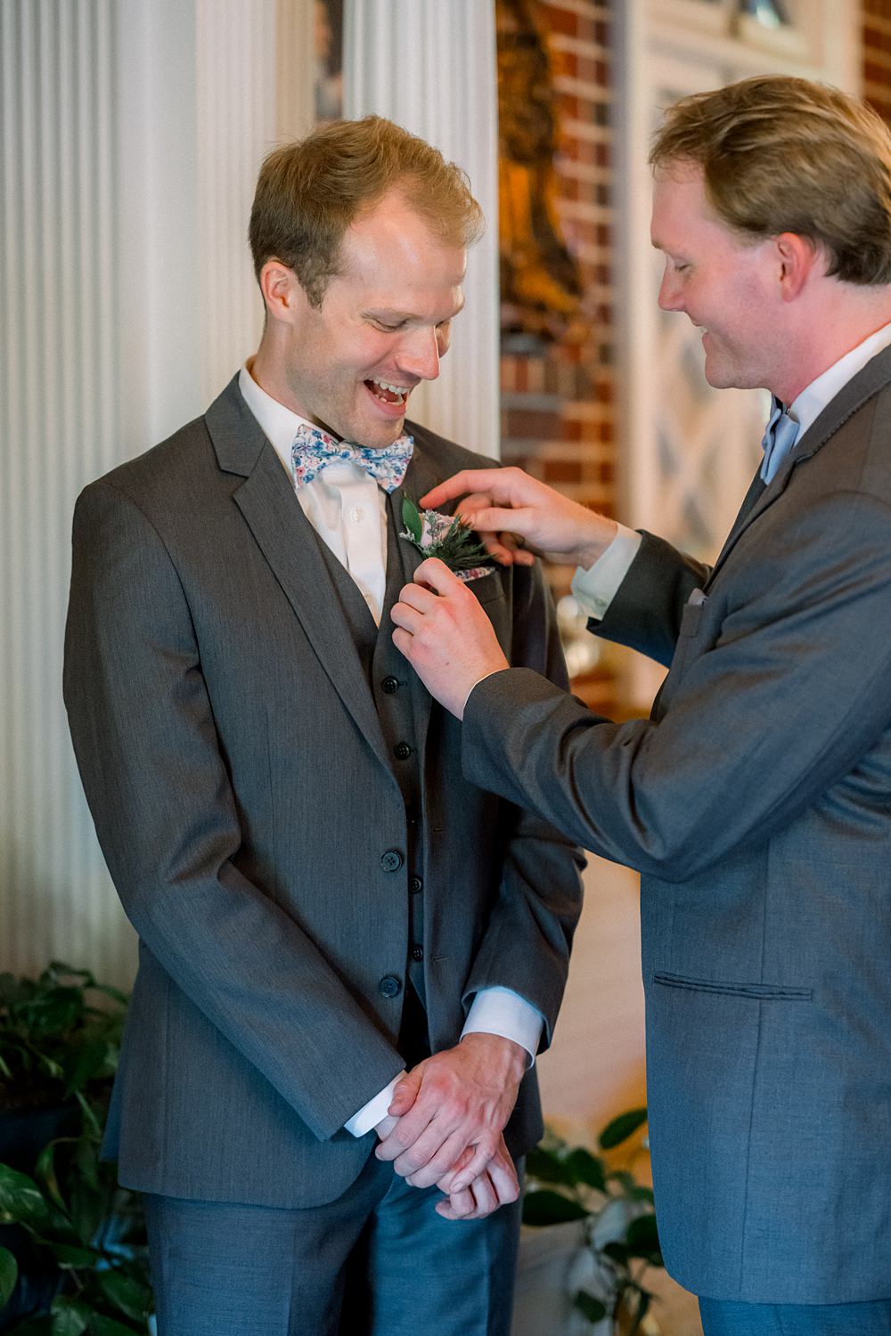 Groom Groomsmen Usher Blue Suits Bow Ties Mankin Mansion Wedding Willow Britt Studios