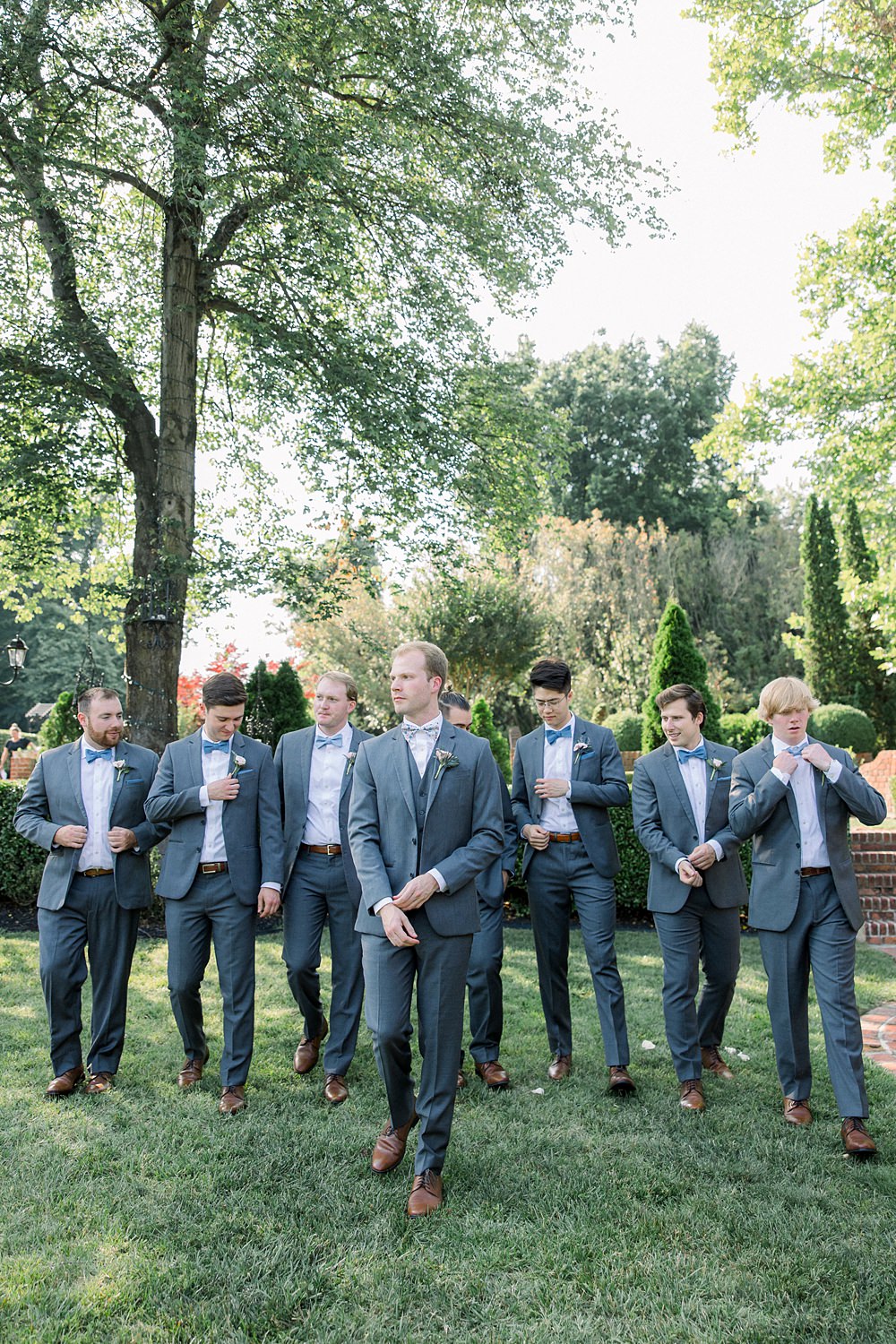 Mankin Mansion Wedding Willow Britt Studios Groom Groomsmen Usher Blue Suits Bow Ties