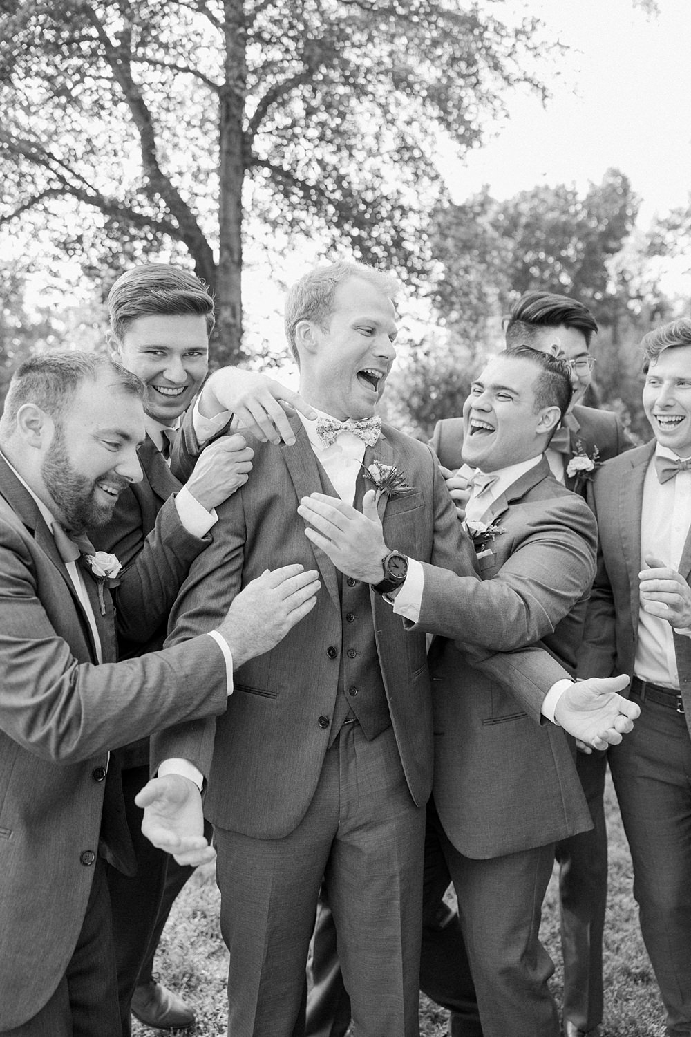 Mankin Mansion Wedding Willow Britt Studios Groom Groomsmen Usher Blue Suits Bow Ties