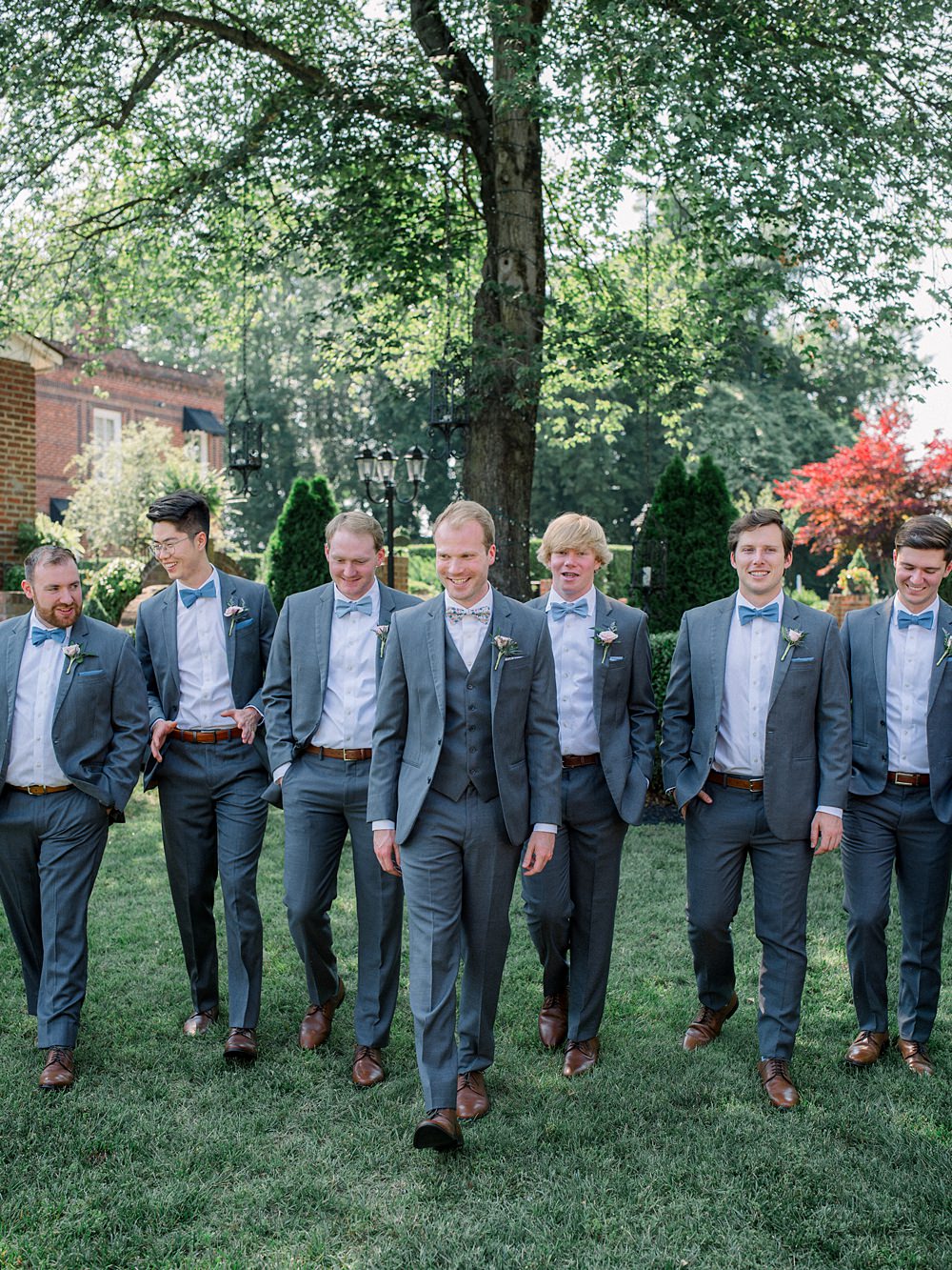 Mankin Mansion Wedding Willow Britt Studios Groom Groomsmen Usher Blue Suits Bow Ties