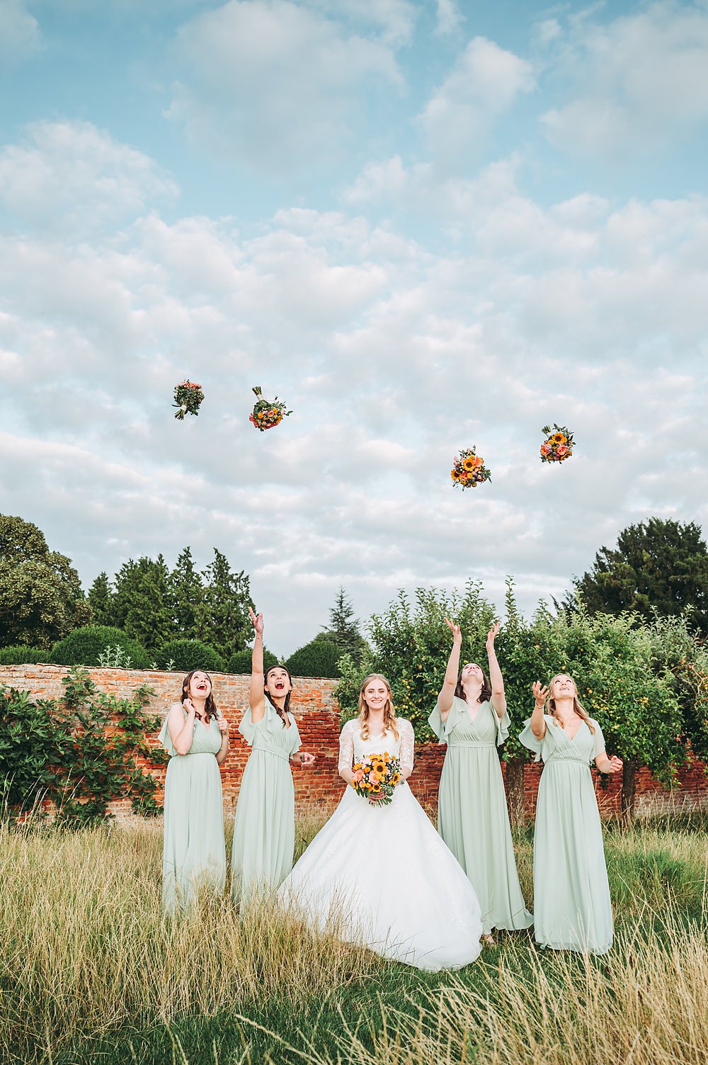 Manor House Wedding Cotswolds Cotswold Pictures Colourful Bouquets Sage Green Bridesmaid Dresses