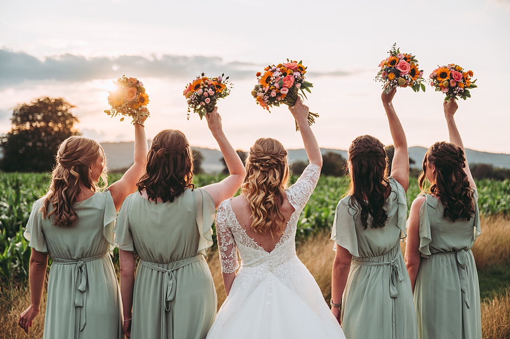 Manor House Wedding Cotswolds Cotswold Pictures Colourful Bouquets Sage Green Bridesmaid Dresses