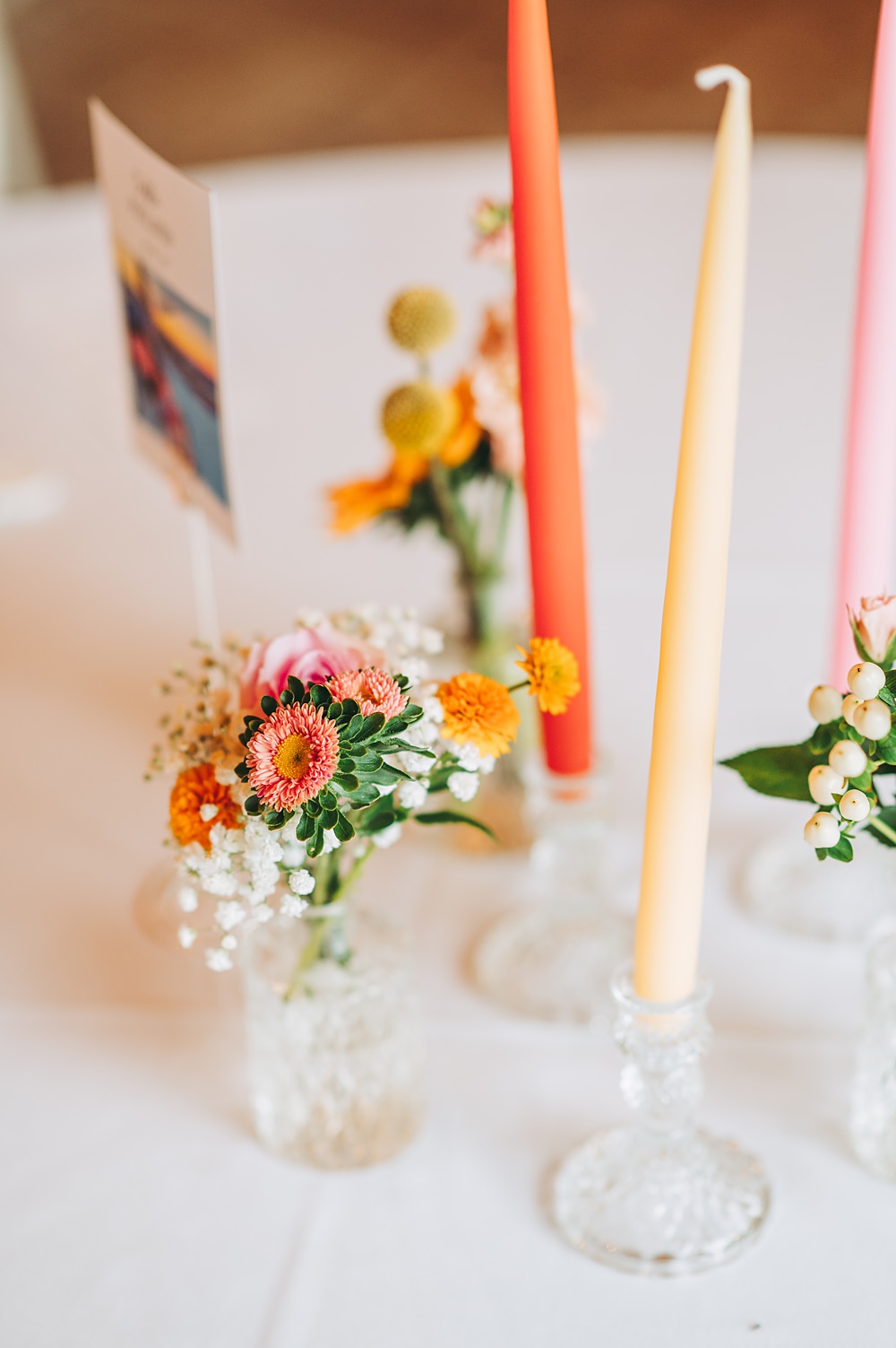 Manor House Wedding Cotswolds Cotswold Pictures Centrepiece Colourful Flowers Tall Candles