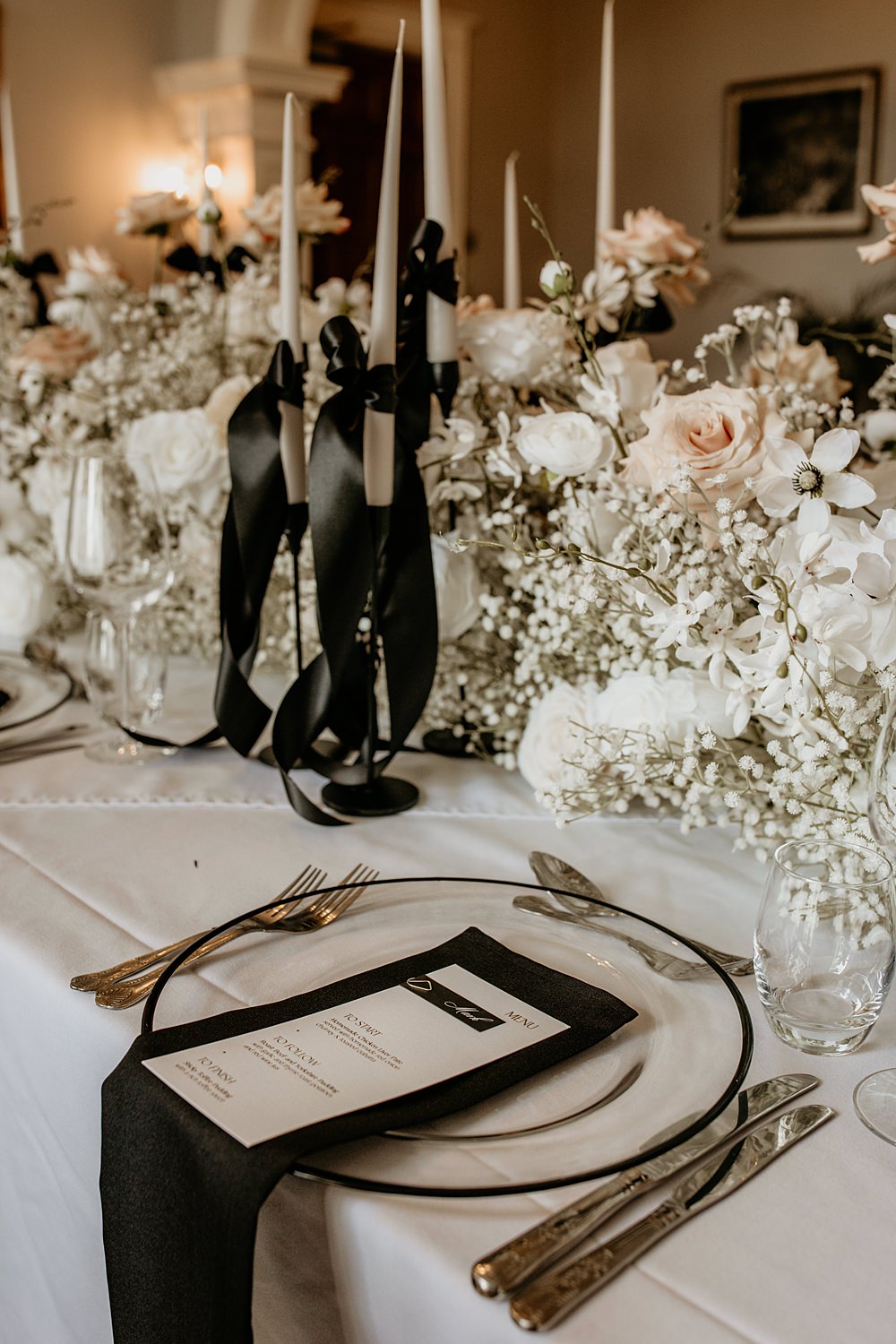 Black Bow Wedding Ideas Ginger Jam Photography Menu Card Place Setting