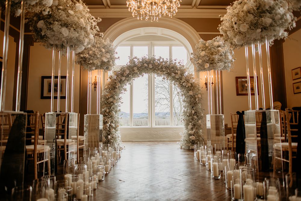 Black Bow Wedding Ideas Ginger Jam Photography Ceremony Aisle Decor White Flower Arch Candles Gypsophila White Rose