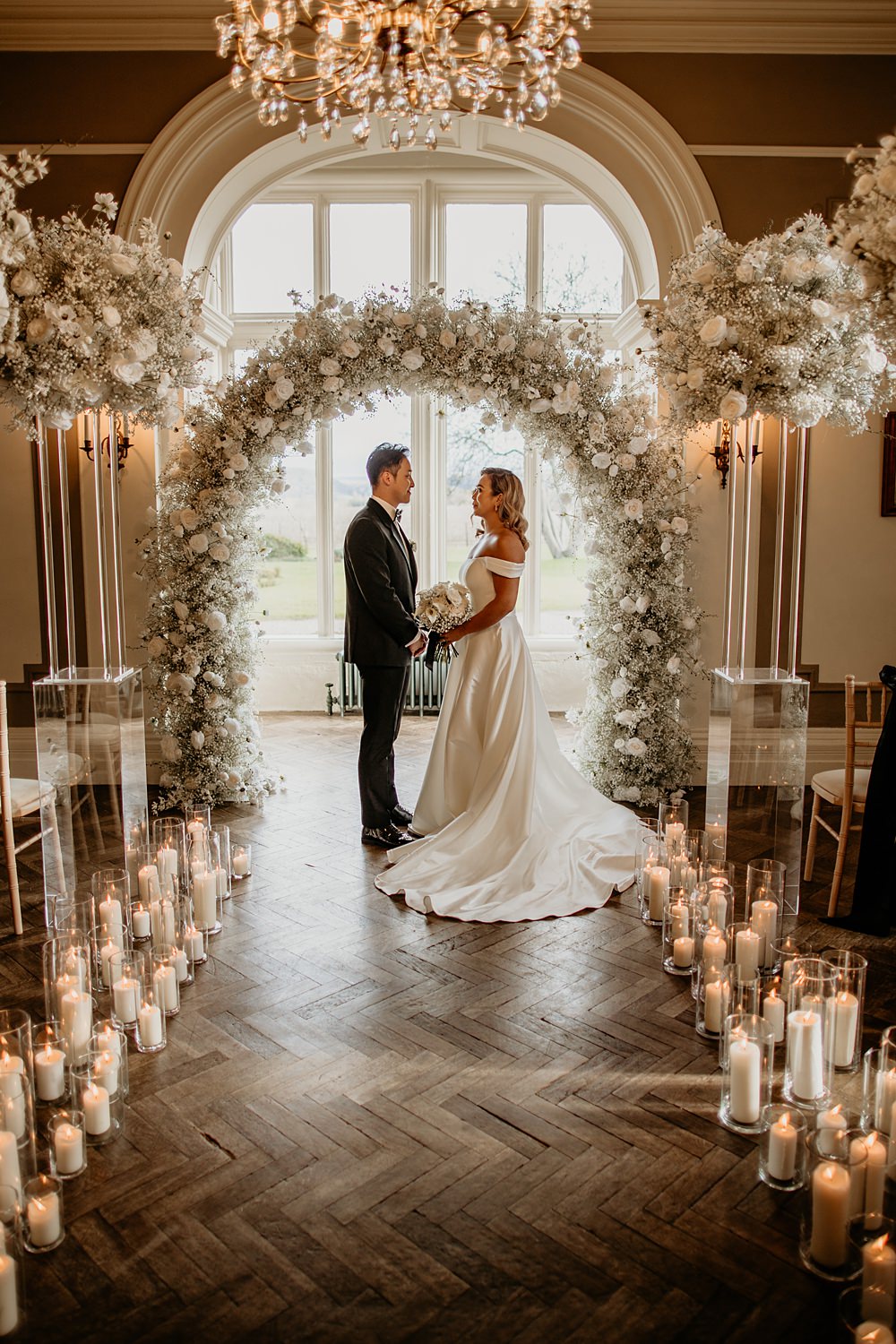 Black Bow Wedding Ideas Ginger Jam Photography Ceremony Aisle Decor White Flower Arch Candles Gypsophila White Rose