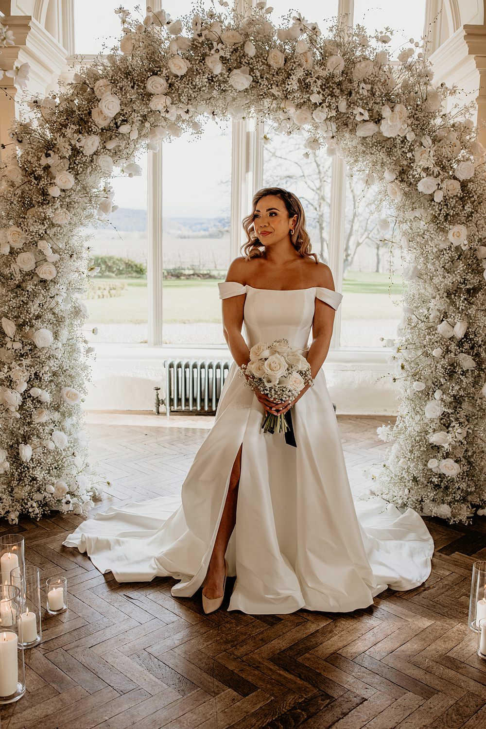 Black Bow Wedding Ideas Ginger Jam Photography Off Shoulder Gown Split Skirt Bride