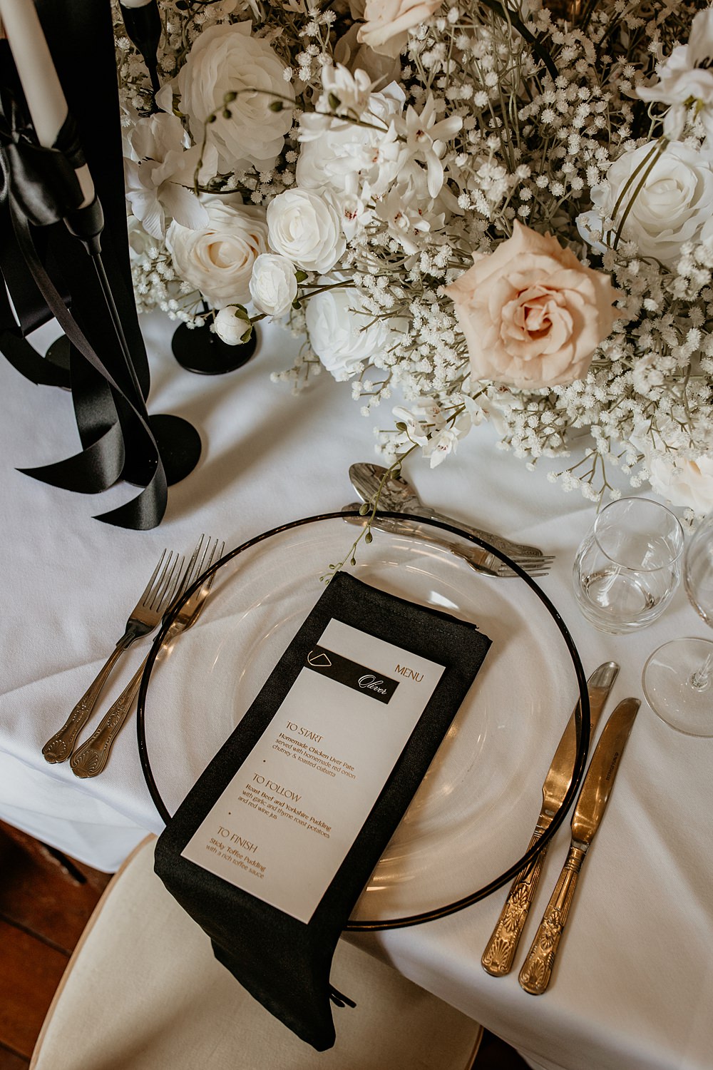 Black Bow Wedding Ideas Ginger Jam Photography Menu Card Place Setting