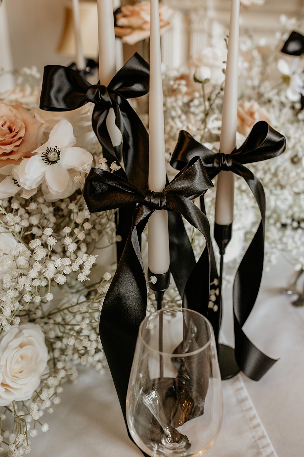 Black Bow Wedding Ideas Ginger Jam Photography Tall Candles Decor