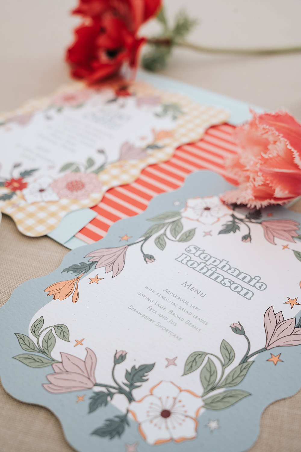 Cottagecore Wedding Ideas Melanie Barnfield Photography Floral Gingham Stationery Invites