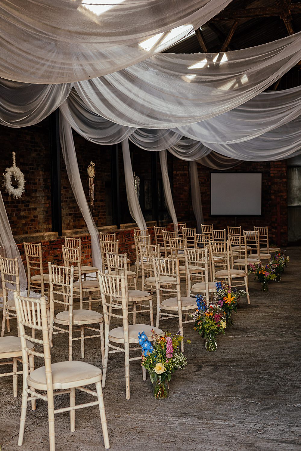 Fife Farm Wedding Joy Story Photo Barn Drapes Decor Ceremony Flowers