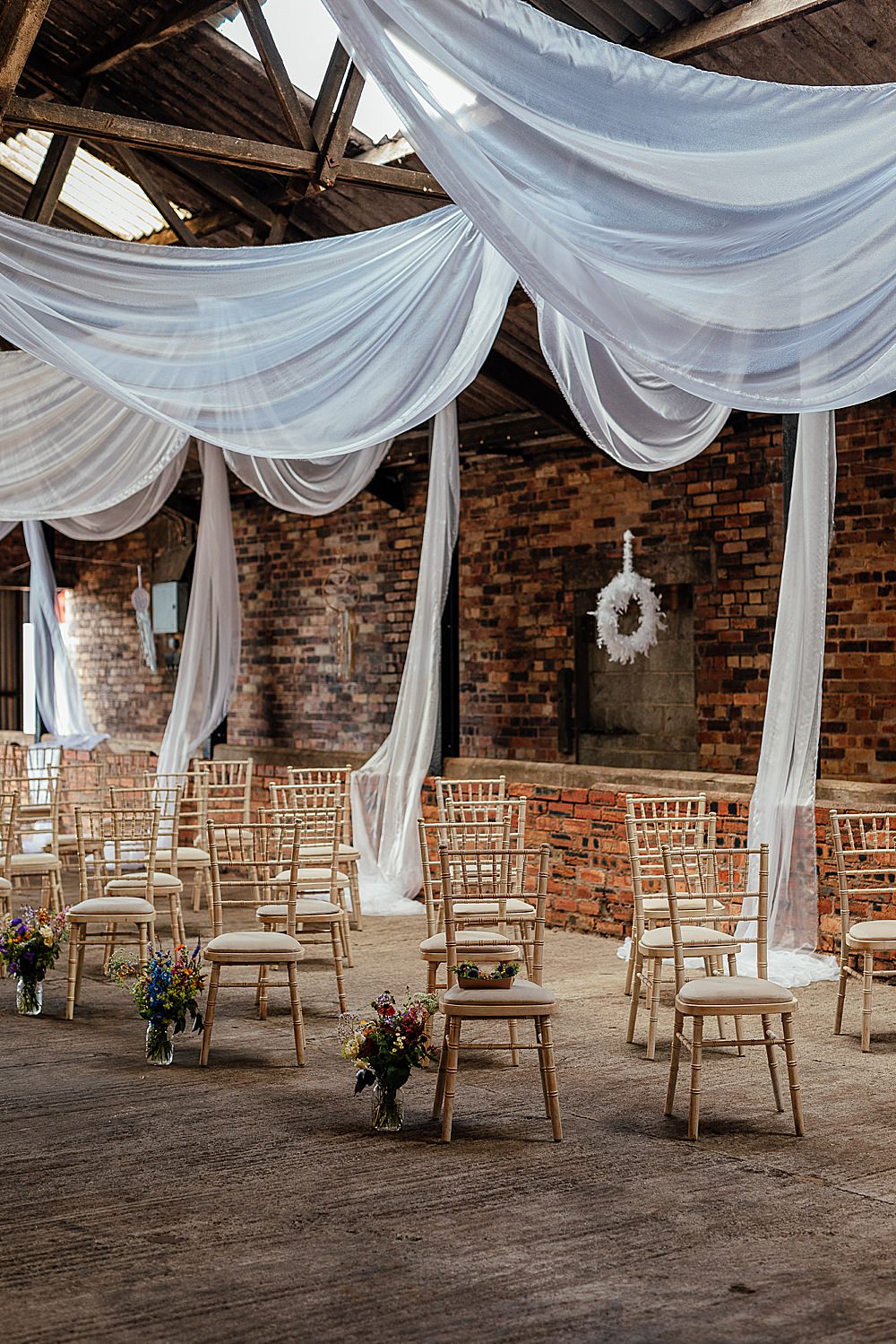 Fife Farm Wedding Joy Story Photo Barn Drapes Decor Ceremony Flowers