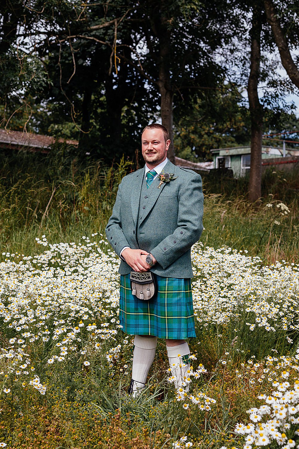 Fife Farm Wedding Joy Story Photo Groom Kilt Suit