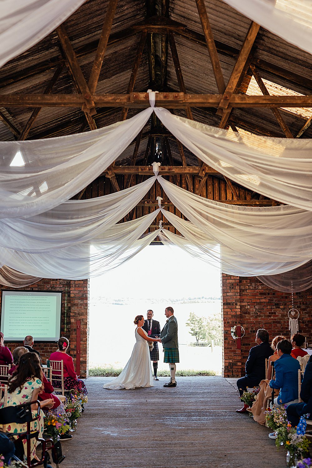Fife Farm Wedding Joy Story Photo Barn Drapes Decor Ceremony Flowers