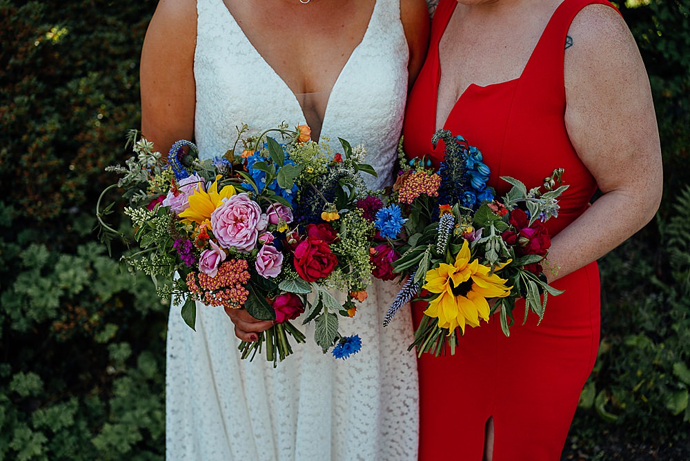 Fife Farm Wedding Joy Story Photo Colourful Bouquet Flowers Bridal Bridesmaid