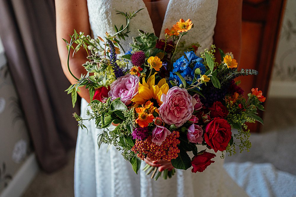 Fife Farm Wedding Joy Story Photo Colourful Bouquet Flowers Bridal