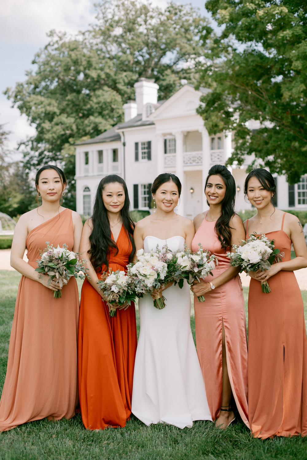 Keswick Vineyards Wedding The Smiths Photography Mismatched Bridesmaid Dresses Rust Orange Long