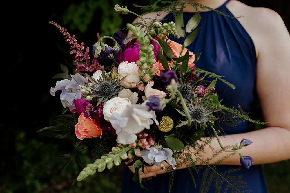 Perthshire Barn Wedding Nicola Stewart Photography Bouquet Flowers Colourful Pink Blue