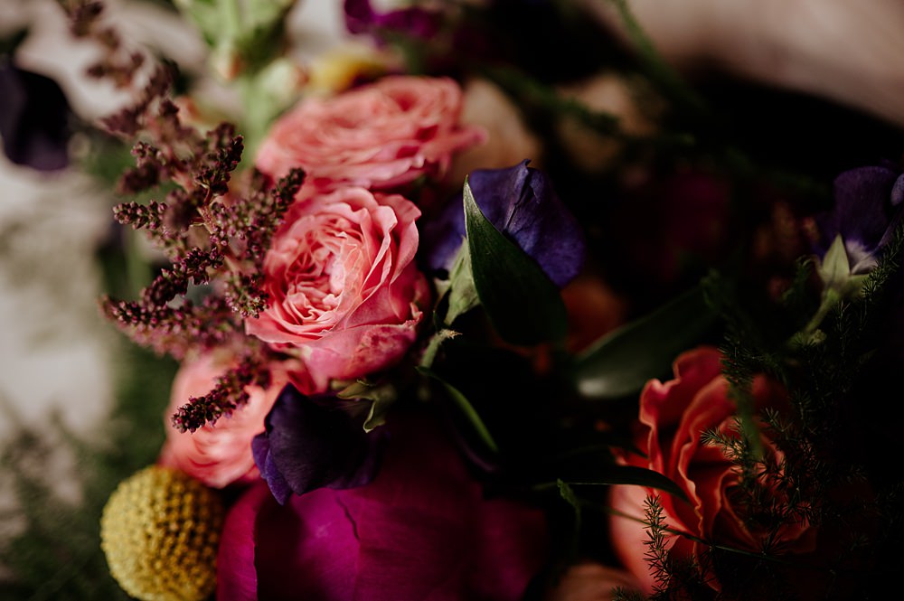 Perthshire Barn Wedding Nicola Stewart Photography Bouquet Flowers Colourful Pink Blue