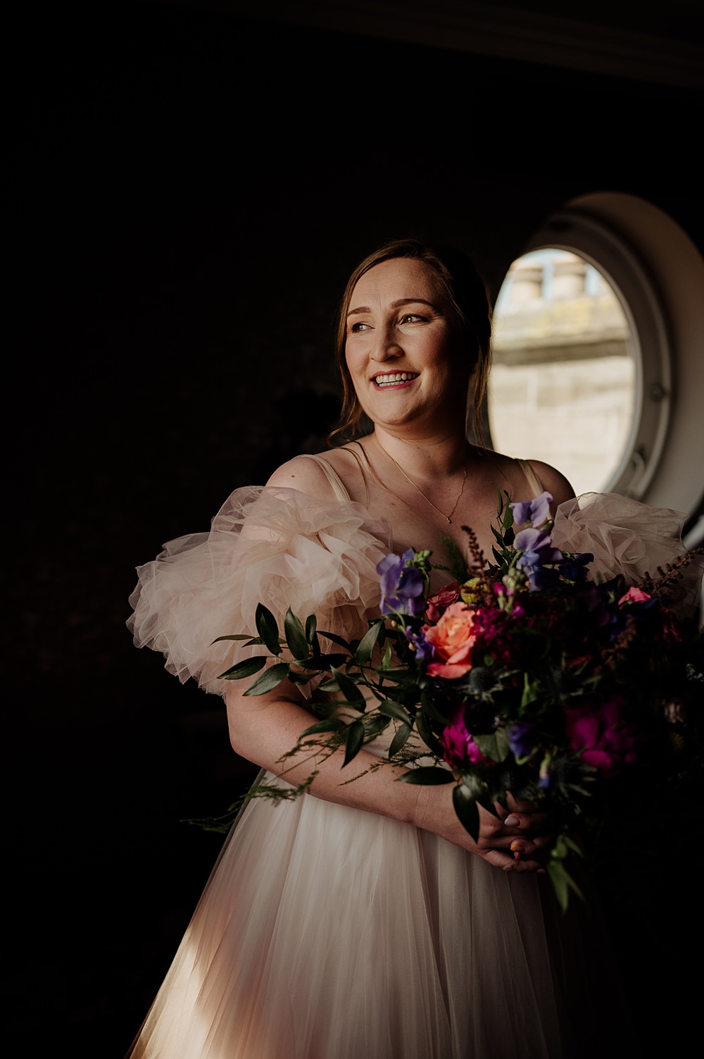 Perthshire Barn Wedding Nicola Stewart Photography Bouquet Flowers Colourful Pink Blue