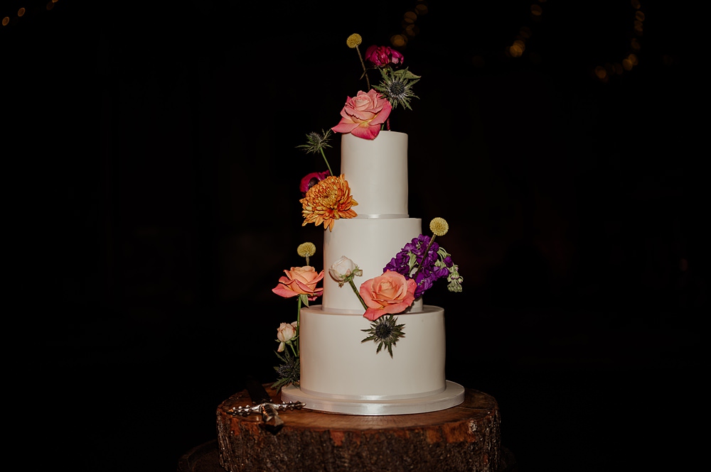 Perthshire Barn Wedding Nicola Stewart Photography 3 Tier White Cake Colourful Flowers