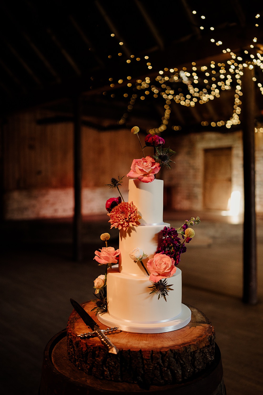 Perthshire Barn Wedding Nicola Stewart Photography 3 Tier White Cake Colourful Flowers