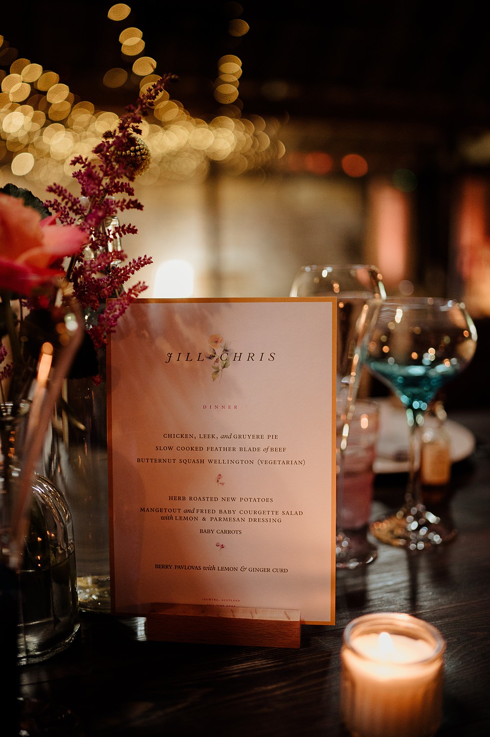 Perthshire Barn Wedding Nicola Stewart Photography Centrepiece Table Decor Flowers Candles Menu