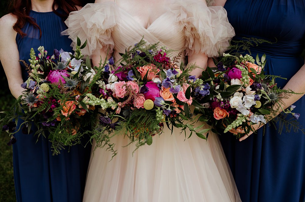 Perthshire Barn Wedding Nicola Stewart Photography Bouquet Flowers Colourful Pink Blue