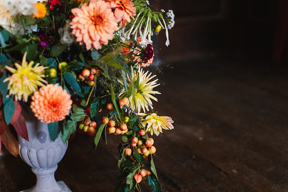 Shropshire Country House Wedding Kate Jackson Photography Colourful Urn Flower Arrangement
