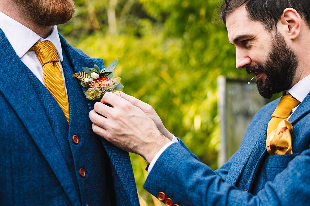 Shropshire Country House Wedding Kate Jackson Photography Groom Navy Blue Suit Yellow Tie Buttonhole